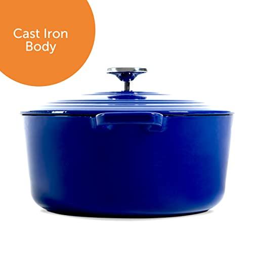 BK Bourgogne Enameled Cast Iron Induction 7QT Nonstick Dutch Oven, PFAS Free, Dishwasher Safe, Royal Blue - CookCave