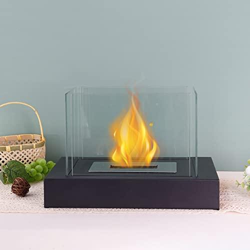 Rectangular Tabletop Fire Bowl Pot with Four-Sided Glass 13.5" L Portable Tabletop Fireplace Clean Burning Bio Ethanol Ventless Fireplace for Indoor Outdoor Patio Parties Events - CookCave