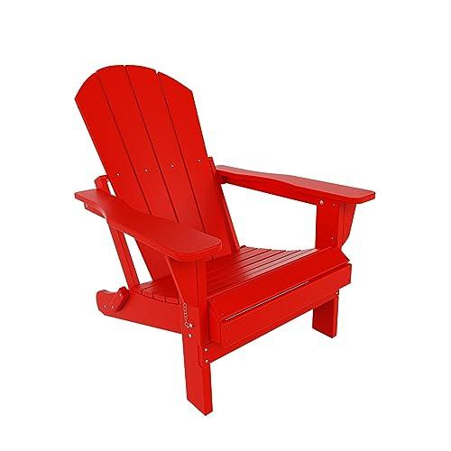 WO Home Furniture Adirondack Chair Lounger Outdoor Folding for Fire Pit, Beach, Balcony, Backyard, Lawn, Patio, Pool, Deck, Garden (Red) - CookCave