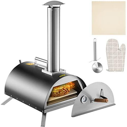 VEVOR Wood Fired Oven for Outside 12", Stainless Steel Portable Pizza Oven, Wood Pellet Burning Pizza Maker Ovens with Accessories for Outdoor Cooking. (Arched) - CookCave