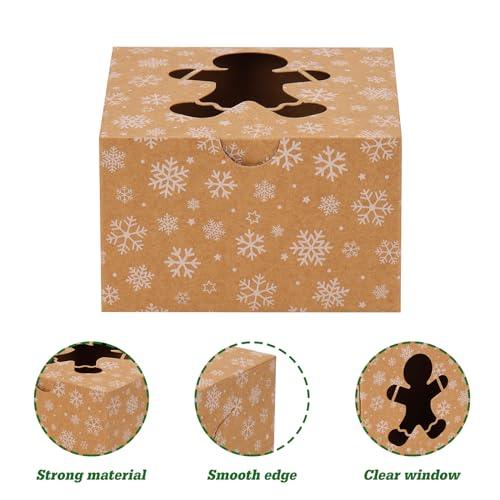 Moretoes 30pcs 4x4x2.5in Christmas Cookie Boxes, Small Xmas Bakery Boxes with Window Brown Kraft Treat Boxes for Holiday Party Favor Pastries, Cupcakes, Donuts Gift Warpping - CookCave