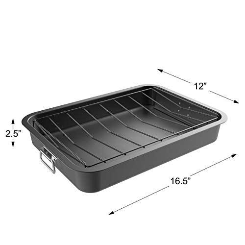 Roasting Pan with Angled Rack-Nonstick Oven Roaster and Removable Tray-Drain Fat and Grease for Healthier Cooking-Kitchen Cookware by Classic Cuisine - CookCave