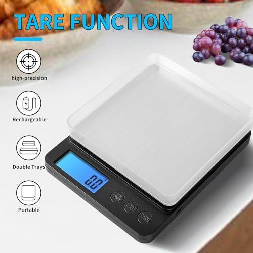 YONCON 3000g/0.1g Food Kitchen Scale with High Accurate Sensors, Digital Multi-Purpose Pocket Scale Grams and Ounces with 3 Modes, LCD Display for Cooking, Baking, Nutrition (Batteries Included) - CookCave