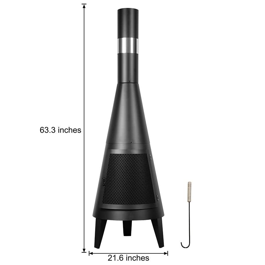 63 inch Tall Chiminea Outdoor Fireplace for Backyard and Patio - Wood Burning Rocket Fire Pit - CookCave