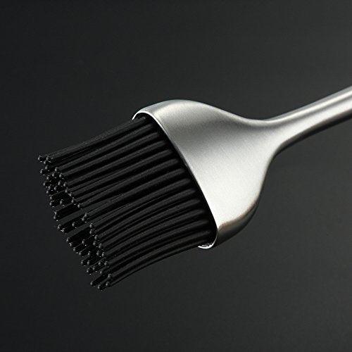 Heavy-duty BBQ Basting Brush by HQY - Silicone Bristles with 12 Inch Stainless Steel Handle - Make Grilling Easy - 5 Year Guarantee - CookCave