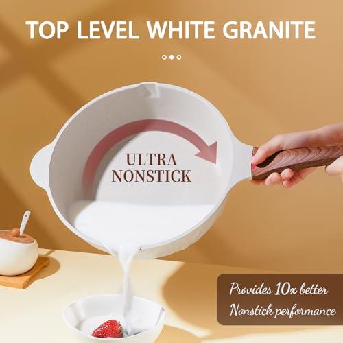 UMETRE NonStick Frying Pan, 9.5" /11" Cooking Pan with Glass Lid, Non stick Deep Frying Pans with White Granite Coatings, Saute Pan, Stone Cookware, Nonstick Frying Pans Skillet, PFOA Free - CookCave