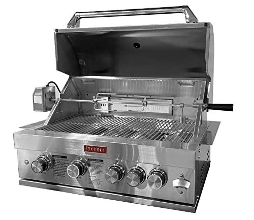 Cycence CY-GR0434CV-R 32 Inch 4 Burner Professional Built-In Gas Grill, LPG or Natural Gas, Professional Stainless Steel with Free Rotisseries Kit - CookCave