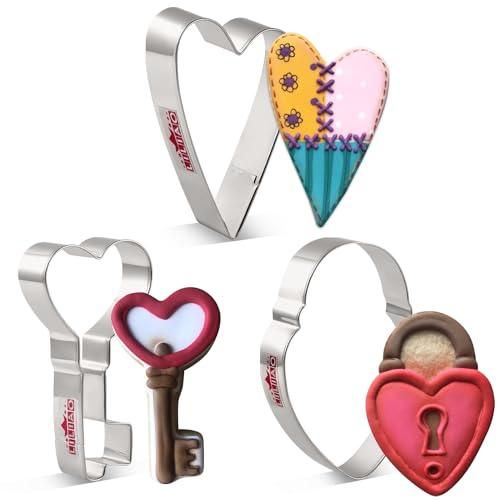 LILIAO Valentine’s Day Cookie Cutter Set, 3-pc, Love Locks, Heart Key, Mini Heart Biscuit Cutters, Stainless Steel, by J.Cookies - CookCave