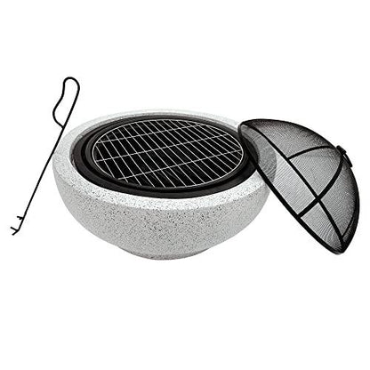 Teamson Home Round Steel Outdoor Fire Pit Outside Wood Burning Firepit Bonfire with Spark Screen, Firebowl, Poker, Stainless Steel Rack, Charcoal Grill for Patio Garden Backyard BBQ, 24 Inch, Gray - CookCave