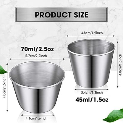 Potchen 50 Pack Stainless Steel Condiment Sauce Cups 1.5 Oz, 2 Individual Round Condiments Ramekins Small Metal Reusable Mini Dipping Kitchen Vinegar Butter Ketchup - CookCave