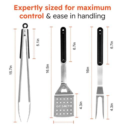 Grill Accessories, 3-Piece BBQ Accessories, GR Smith Stainless Steel Kitchen Set with Spatula, Tongs, & Fork - Perfect for Blackstone Outdoor Griddle, Camping… - CookCave