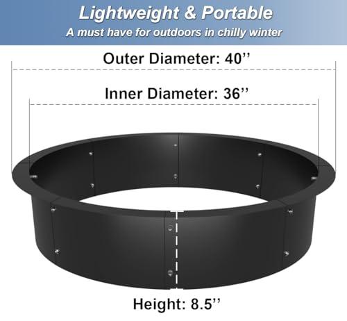 AnBaiMei Round Outdoor Fire Pit Ring Insert 36-Inch Inner 40-Inch Outer Diameter, Heavy Duty Metal Steel DIY Firepit Liner Campfire Rings for Outside Wood Burning Above or In-Ground, Black - CookCave