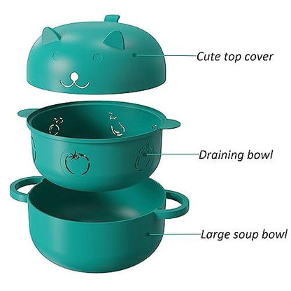 2000ML/68OZ Microwave Ramen Bowl，Noodle Bowl, Steamer for Cooking Food and Vegetables with Handle, Lid, Removable Strainer. Multifunctional bowl for Cooking, Rinse, Storage.(green) - CookCave