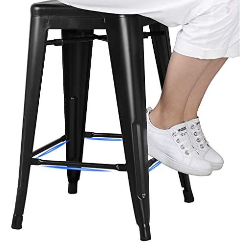 Yaheetech 24 inch barstools Set of 4 Counter Height Metal Bar Stools, Indoor/Outdoor Stackable Bartool Industrial High Backless Stools Black - CookCave