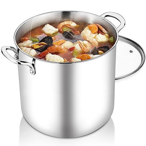 TeamFar 12 Quart Stock Pot, 18/10 Stainless Steel Large Cooking Soup Pot with Lid for Simmering/Stewing, for Induction/Gas/Ceramic, Healthy & Heavy-Duty, Riveted Handles & Dishwasher Safe - CookCave