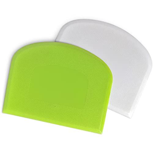 ALLTOP Bowl Spatula & Bench Scraper,Flexible Plastic Multipurpose Kitchen Pastry Cutter Tool,Food Scrappers for Bread Dough Baking Cake Fondant Icing,Set of 2 Pieces - White,Green - CookCave