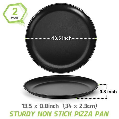 P&P CHEF 13½ Inch Pizza Pans Pack of 2, Large Pizza Pan Set for Kitchen Restaurant, Nonstick Surface Covers Stainless Steel Core, Easy Clean & Oven Safe, Common Size, Black - CookCave