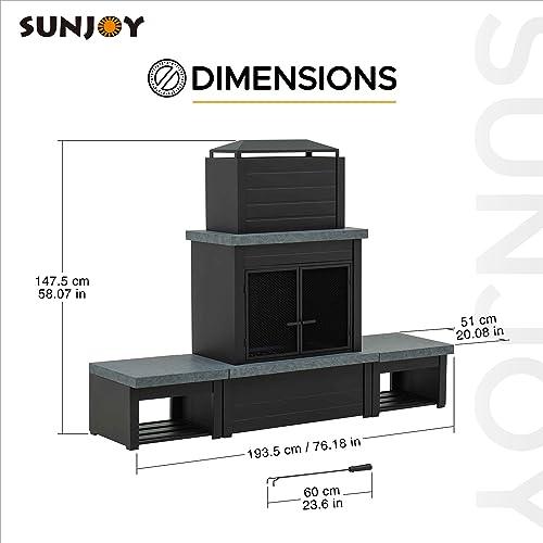 Sunjoy Outdoor Fireplace, Patio Wood Burning Steel Fireplace with Chimney, Log Holders, Fireplace Tool and PVC Cover, Black - CookCave