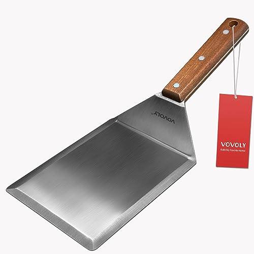 Extra Wide Spatula, Large Metal Spatula with Full Tang Wooden Handle & Beveled Edges for Skillets, Griddles & Grills, Pancake Flipper Spatula, Smash Burgers Spatula, 6 x 5-inches - CookCave