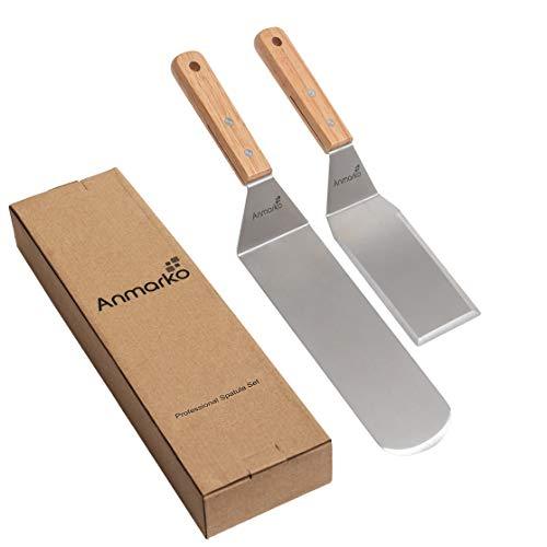 Metal Spatula Set - Griddle Long Spatula - Teppanyaki spatulas - Griddle Scraper and Pancake Flipper or Hamburger Turner - Stainless Steel Utensil great for BBQ Grill Flat Top - Commercial Grade - CookCave