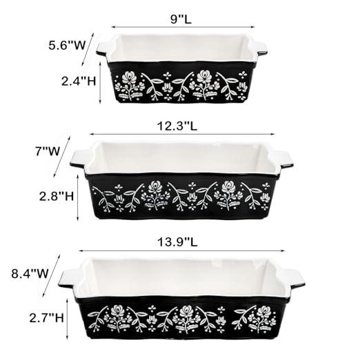 Bekith 3-Piece Ceramic Baking Dishes with Handles, Casserole Dishes for Oven, Rectangular Deep Lasagna Pans, Porcelain Bakeware Sets for Baking Cake Kitchen, Cooking, Black and White - CookCave