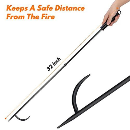 Fire Pit Poker for Fireplace Outdoor - IRIIJANE 32'' Wrought Iron Firepit Poker Stoker Stick for Camping Campfire Black - CookCave