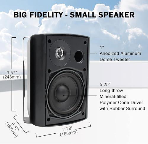Herdio 5.25 Inch 600W Outdoor Bluetooth Speakers Waterproof Wired Wall Mount Weatherproof Loudspeaker System for Indoor- Outdoor Garden Poolside Patio Garage Home(4 Speakers,Black) - CookCave