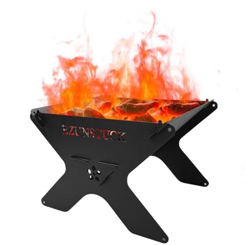 EZUNSTUCK Portable Fire Pit For Camping, Small Outdoor Camp Fire Stove, Lightweight, Foldable, Matching Oxford Bag, Burning Firewood and Charcoal, Black - CookCave