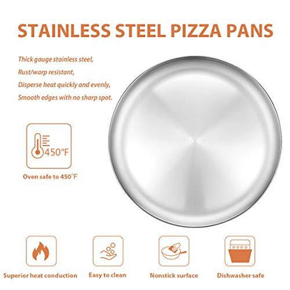 Deedro Stainless Steel Pizza Pan 13½ inch Round Pizza Tray Pizza Baking Sheet, Healthy Pizza Baking Pan Pizza Serving Tray Crisper Pan, Dishwasher Safe, 2 Pack - CookCave