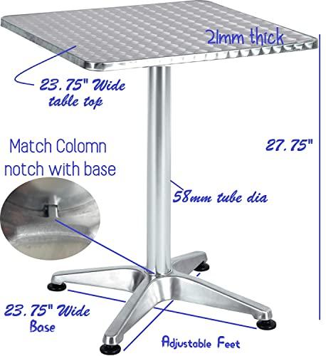 BTEXPERT Silver Indoor Outdoor 23.75" Restaurant Table for Patio Stainless Steel Aluminum Furniture with Base, 23.75Inch Square X 27.7" Height-One - CookCave