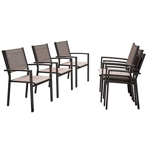 Devoko Outdoor Dining Chairs Set of 6 Patio Stackable Chairs for Backyard Deck (Brown) - CookCave