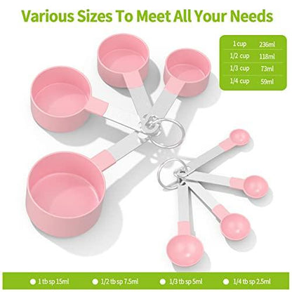 Measuring Cups and Spoons Set, 8 PCS Stackable Measuring Spoons with Stainless Steel Handle, Accurate Tablespoon for Measuring Ingredient, Kitchen Gadgets for Cooking and Baking (Pink) - CookCave