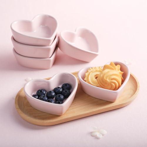 FUYU Colorful Heart Shaped Ceramic Ramekin Bowls Souffle Dishes Pudding Cups Snack Dishes Dipping Bowls - CookCave