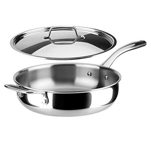 Duxtop Whole-Clad Tri-Ply Stainless Steel Saute Pan with Lid, 3 Quart, Kitchen Induction Cookware - CookCave
