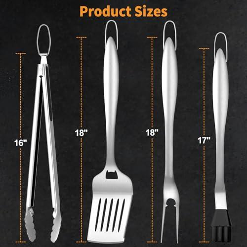 SHINESTAR Heavy Duty Grill Tools Set, Stainless Steel Grill Utensils, Features Spatula, Fork, Tongs and Basting Brush, Perfect for Barbecue & Grilling, Dishwasher Safe, 4PCS - CookCave