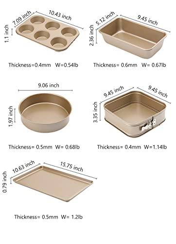 HYTK Nonstick Baking Pans Set for Starter,10x15Inch Cookie Sheet Tray 6 Cup Muffin Tin 9Inch Round and Square Springform Cake Pan 1Lb Loaf Bread Pan Carbon Steel Bakeware Gift 5pcs Non-Toxic BPA Free - CookCave