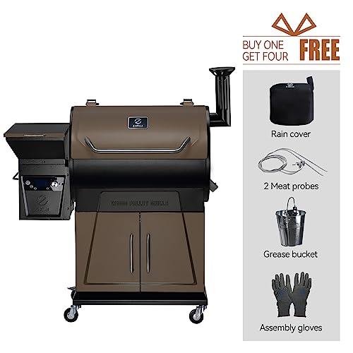Z GRILLS 2023 Newest Pellet Grill Smoker with PID 2.0 Controller, LCD Screen, 2 Meat Probes, Huge Storage Cabinet, 697 sq in Cooking Area, Rain Cover for Outdoor BBQ, 700D6, Bronze - CookCave