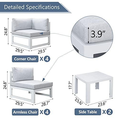 RADIATA 10 Piece All-Aluminum Patio Furniture Sectional Set with Side Table Outdoor Conversation Set Luxury Sofa Set (White) - CookCave