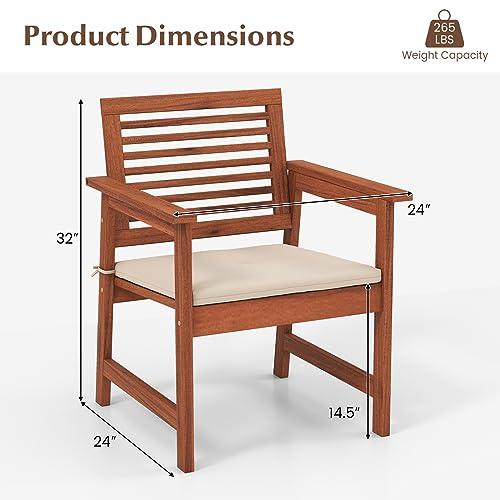 Tangkula Outdoor Dining Chairs Set of 4, Weather-Resistant Heavy Duty Slatted Wood Patio Chairs with Soft Padded Cushions, for Deck, Garden, Poolside, Balcony (4, Off White) - CookCave