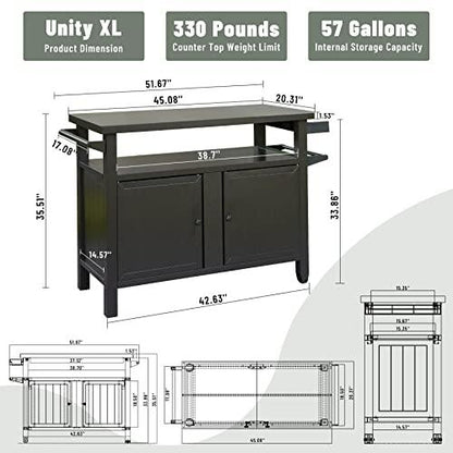 Domi Grill Carts Outdoor with Storage and Wheels, Whole Metal Portable Table and Storage Cabinet for BBQ,Deck,Patio,Backyard (Brown, L45xW20.31xH35.51 Inch) - CookCave