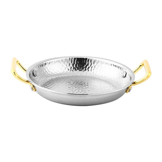 Xarra 10" Paella Pan with Elegant Gold-Tone Handles and Hammered Stainless Steel - Gas Stove, Oven, Induction Cooktop - Premium Personal Fine Dining Spanish Cookware - CookCave