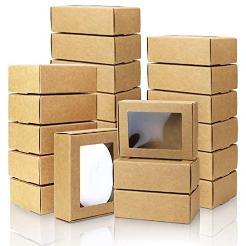 BadenBach 50 Pack Small Rectangle Kraft Paper Boxes with Clear Windows,3.33" x 2.35" x 1.18",Mini Soap Present Treat Gift Box for Bakery Candy,Chocolate Packaging Jewelry Display Wedding Party Favor - CookCave