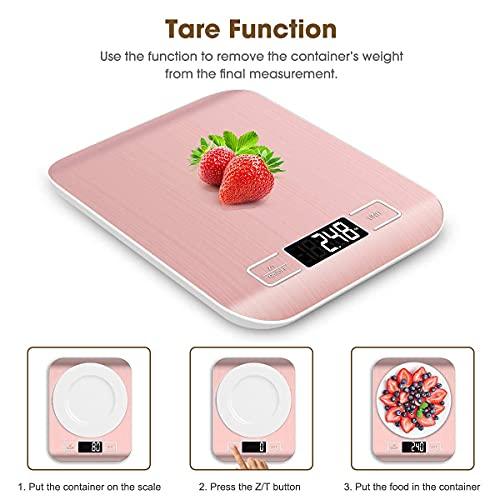 Mik-Nana Food Scale Pink, 10kg/22lb Digital Kitchen Scale Weight Grams and Oz for Baking and Cooking, 1g/0.1oz Precise Graduation, Easy Clean Stainless Steel - CookCave