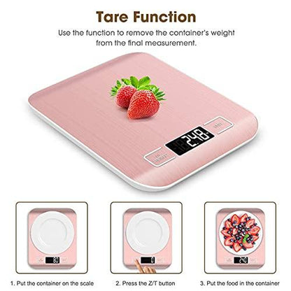 Mik-Nana Food Scale Pink, 10kg/22lb Digital Kitchen Scale Weight Grams and Oz for Baking and Cooking, 1g/0.1oz Precise Graduation, Easy Clean Stainless Steel - CookCave