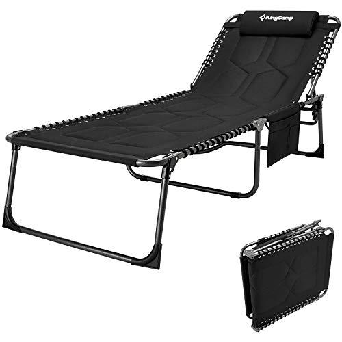 KingCamp Oversize Padded Folding Chaise Lounge Chair for Outdoor, Patio, Beach,Lawn, Sunbathing, Tanning, Pool, Lay Flat Heavy-Duty Adjustable Reclining Chairs with Pillow, Pocket, Support 330lb - CookCave