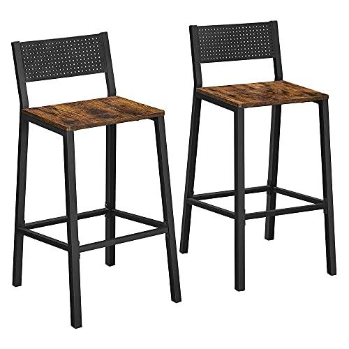 VASAGLE Bar Stools, Set of 2 Bar Chairs, Tall Bar Stools with Backrest, Industrial in Party Room, Rustic Brown and Black ULBC070B01 - CookCave