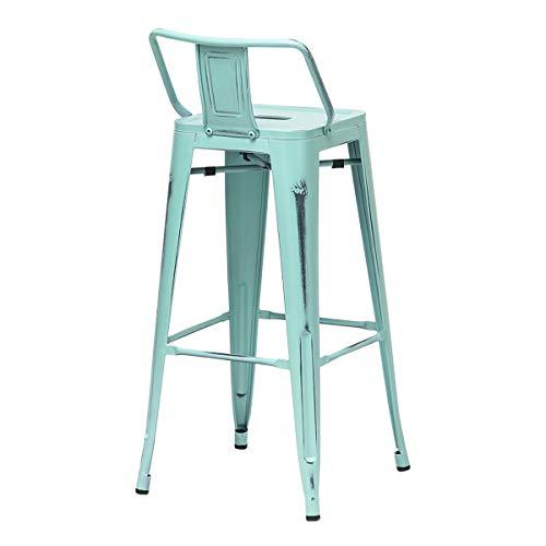 Alunaune 24" Metal Bar Stools Set of 4 Industrial Counter Height Stools Kitchen Bar Chairs Indoor Outdoor Counter Stool-Low Back, Distressed Blue - CookCave