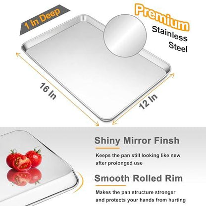 16 In Stainless Steel Baking Sheet, Joyfair Commercial Cookie Sheet for Oven, Large Baking Pan Tray for Bacon, Steak, Salmon, Heavy Duty & Non-toxic, Mirror Finish & Dishwasher Safe, 16 x 12 Inch - CookCave