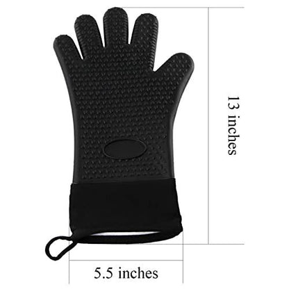 Heat Resistant Gloves BBQ Accessories – Silicone Oven Mitts for Grilling – Pot Holders for Kitchen Heat Resistant – Durable Cotton Lining and Practical Hanging Loop Grilling Gloves - CookCave