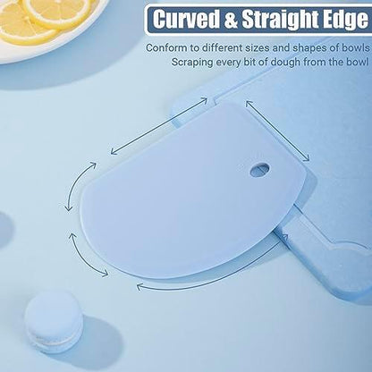 Silicone Dough Scraper with Stainless Steel Sheet, Curved Edge Flexible Bowl Scraper for Baking, Food Grade Silicone Bench Scraper for Sourdough Bread Proofing Basket, 5.98" × 4.3", Blue, SAPID - CookCave